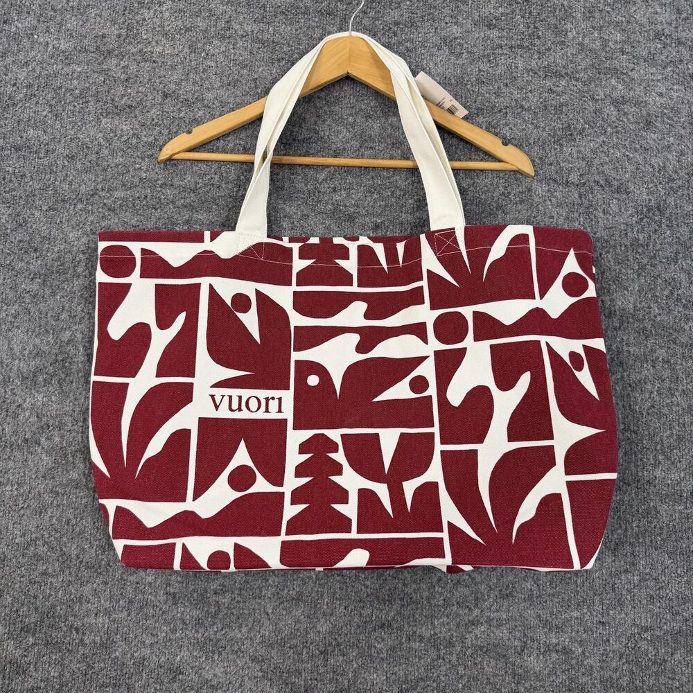 Vuori Bag Large Holiday 25 Tote Red Canvas Abstract Print Shopper Beach Travel